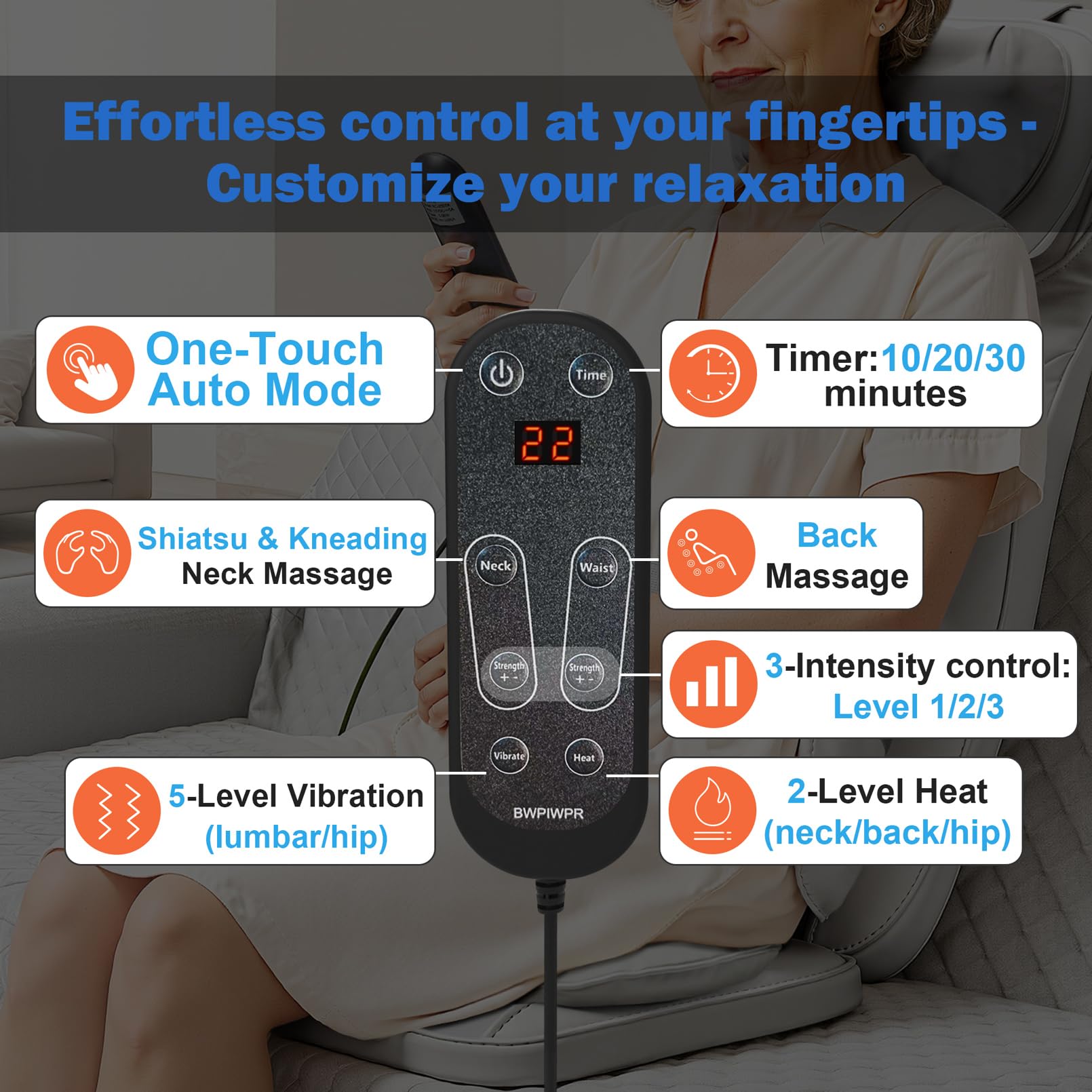 Shiatsu-Massagekissen für Nacken und Rücken mit Wärme:Kneten und Vibrieren 4D zur Muskelentlastung, Doppelhalsdesign, Einstellbare Intensität und Höhe für Büro und Zuhause, gr