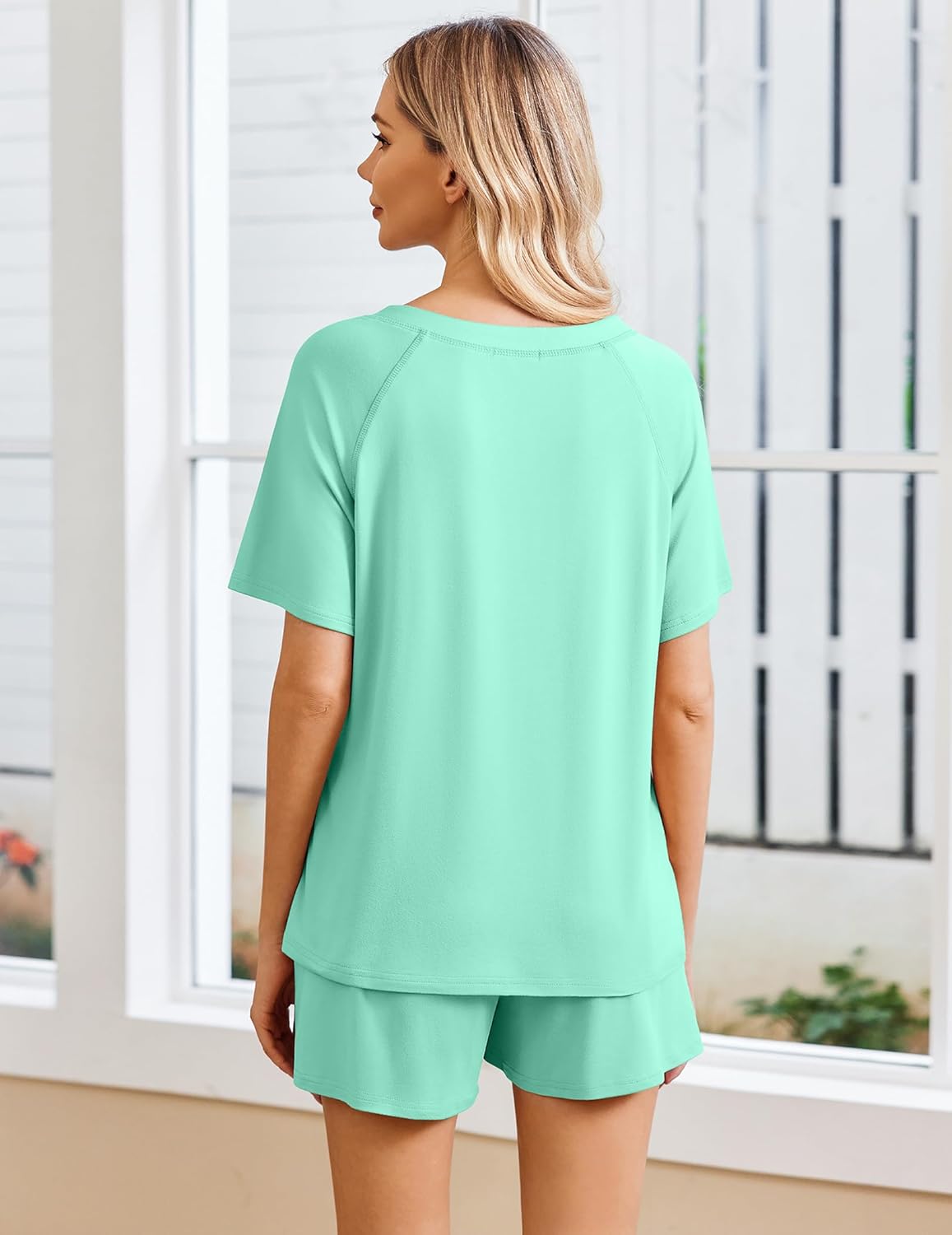 Ekouaer Womens Pajamas Set Short Sleeve Sleepwear 2 Piece Lounge Sets with Pockets S-XXL - Image 5