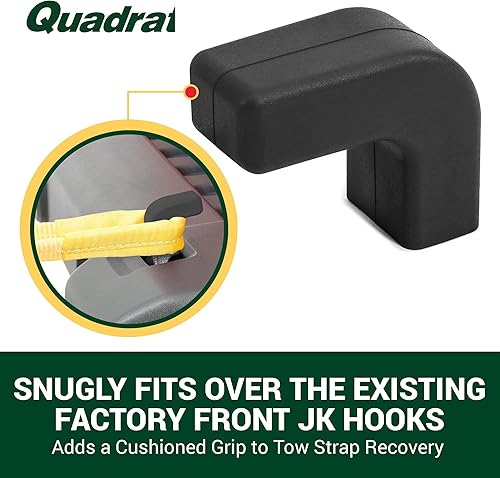 Miniatura 3 de Quadratec Juego de 2 fundas de gancho de remolque de parachoques de fábrica, color negro, se adapta a Jeep Wrangler JK, JL, Gladiator JT 2007-2023,