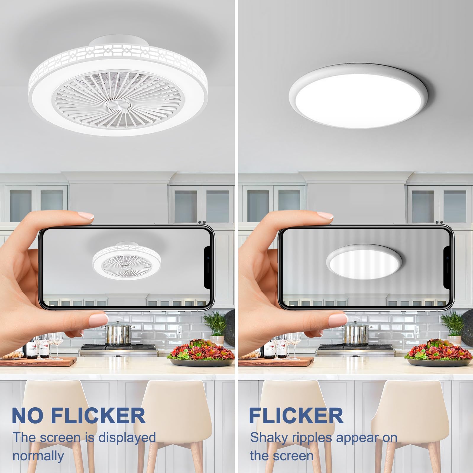 Ventilateur Plafond 48cm Ultrafin Moderne 3 Couleurs Réglables 6 Vitesses Réversible avec Minuterie et Mémoire Silencieux Blanc