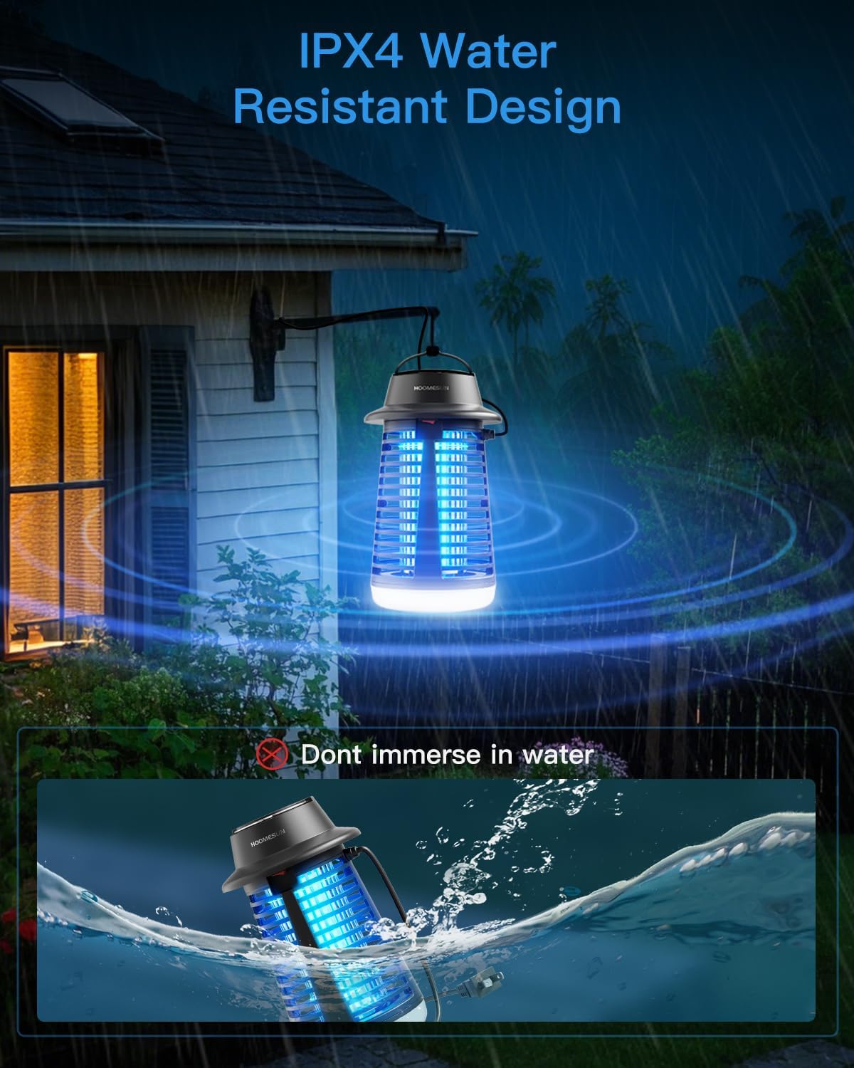 HOOMESUN Bug Zapper Outdoor, 4200V High Powered Electric Mosquito Zapper Fly Killer, 15W UVA Mosquito Lamp Bulb, Flying Insects Zapper Indoor, Trap Killer for Home, Kitchen, Backyard