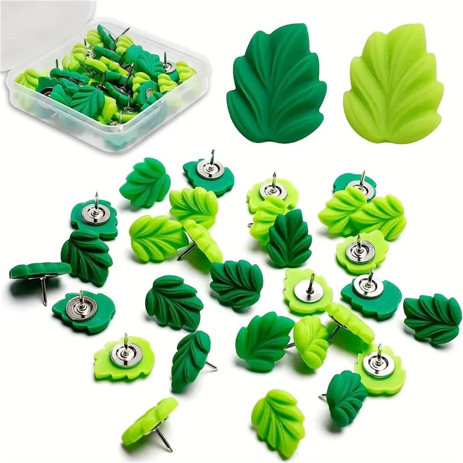 100 Stück grüne, blattförmige Reißzwecken aus Kunststoff und Metall, ideal for Karten, Fotos, Nachrichten Wanddekorationen Für Pinnwand Korktafel