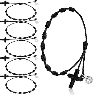 St Benedict Medal Rosary Bracelet Bulk Adjustable Knot String Braided Bracelet Baby Protection Mexican Bracelets with Mesh Bags for Women Men Girls Boys Minimalist Jewelry