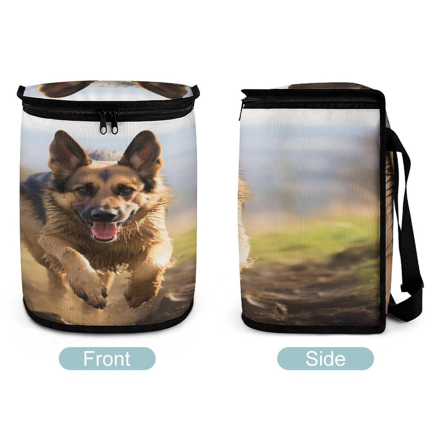 Car Garbage Storage Bag Running German Shepherd Dog Printed Hanging Vehicle Trash Bin Car Trash Can with Zipper Lid Portable Garbage Storage Bags for Truck Van and SUV