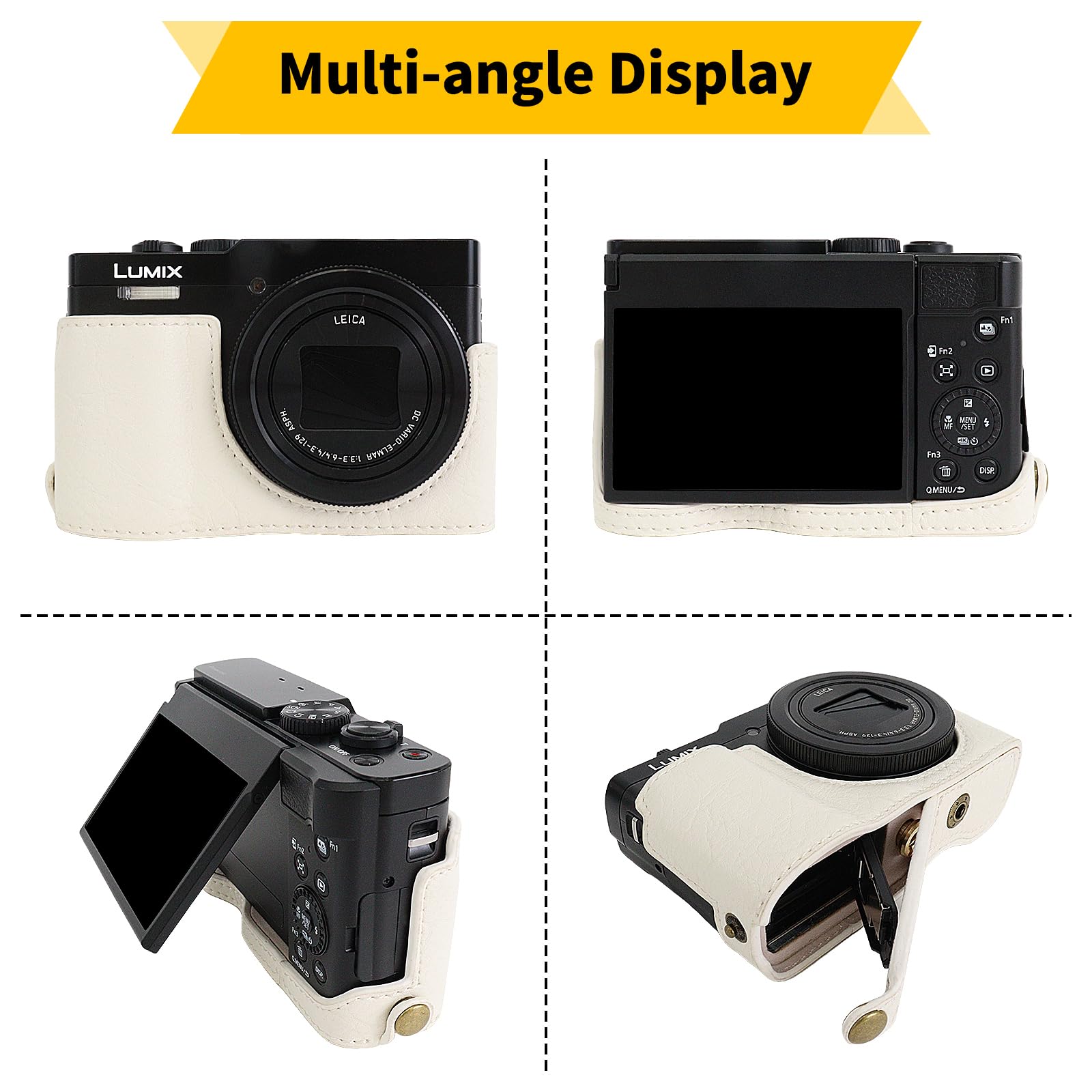 Rieibi TZ99 - Funda de Piel sintética para cámara Digital Panasonic Lumix DC-TZ99, Funda Protectora Desmontable con Correa de Hombro Ajustable