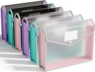 ABC life 6 Pack File Folder, Folders for Documents, Clear Black | Fit Letter/A4 Size, Color-Bordered, Document Folder with Snap Closure, Folder Organizer for School, Office, Home, Hospital