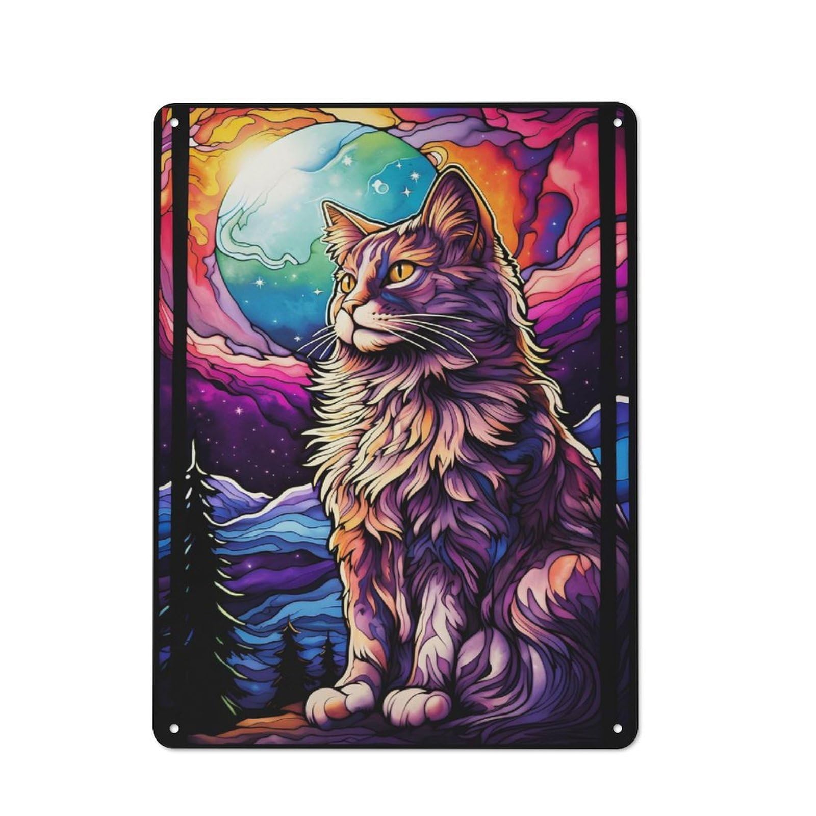 Junmoney Maine Coon Cat Colorful Tin Wall Plaque 40X30cm With For Hobby Room Or Studio, New Home Wall Decor For Creative Interior Collectors