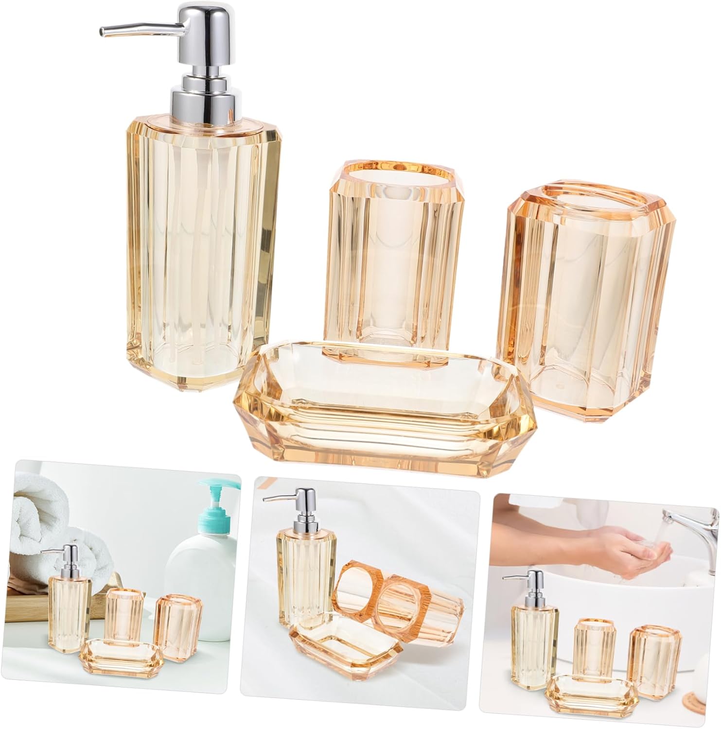 Alipis 1Set Transparent Bathroom Accessories Set Toothbrush Holder Soap Dish Soap Dispenser Toothbrush Cup Stylish Countertop Essentials
