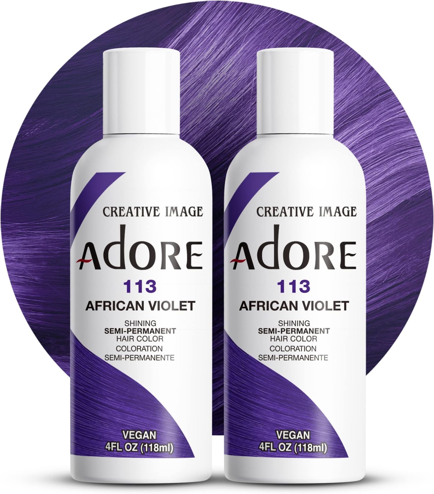 Adore Semi Permanent Hair Color (113 African Violet) (2 Pack) | Vegan & Cruelty-Free Purple Hair Dye | No Ammonia, No Peroxide, No Alcohol | 4 Fl Oz