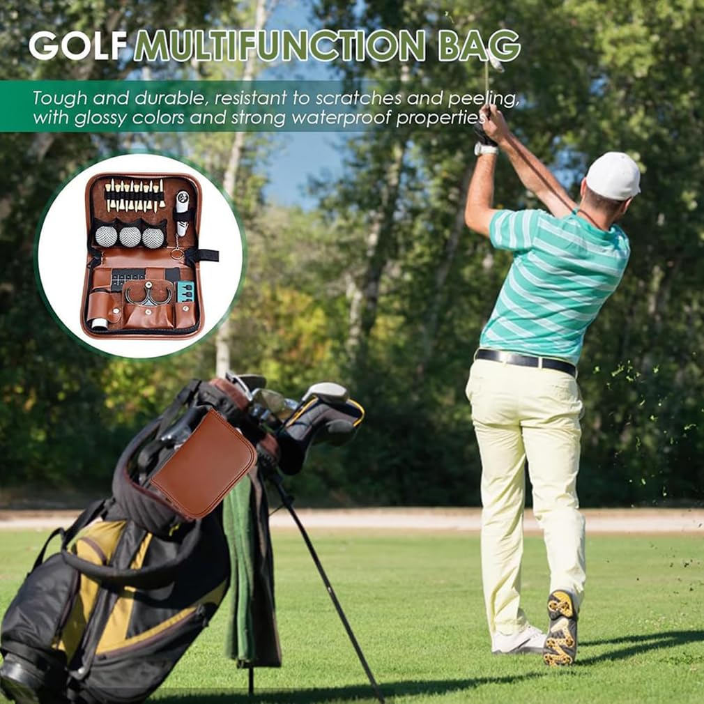 Golfball-Tragetasche, multifunktionales Golf-Zubehör-Set, Leder-Organizer-Werkzeug für Herren, PU-Golftour-Tour-Tasche-Set, Outdoor-Sport-Geschenk-Set