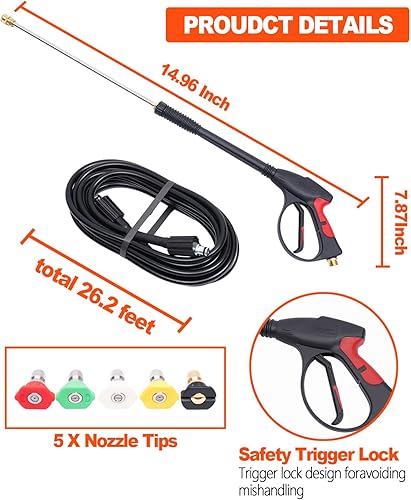 Miniatura 3 de Kit de pistola de lavado a presión de 3000 PSI con conector universal M22 y 5 boquillas de conexión rápida para Generac Briggs Craftsman