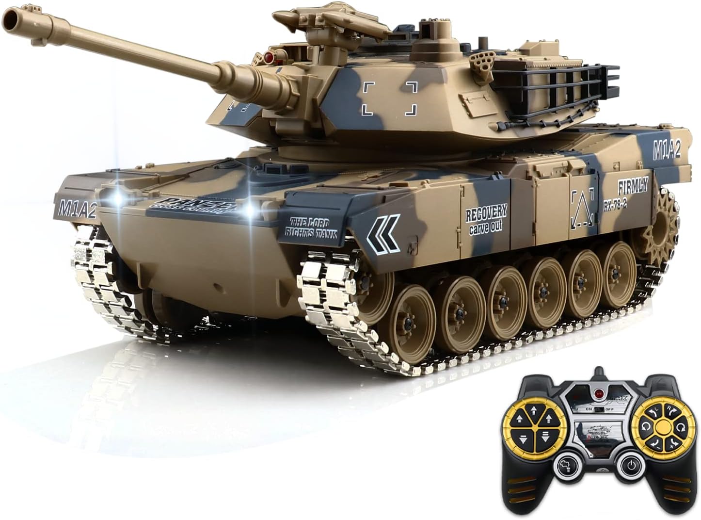 TIMWIENR RC Tanks That Shoot BBS, 1/18 Remote Control Tank with Metal Track, Spray Mists, 45MINS Playing Time, 3D Stereo RC Army Military Vehicle Toys for Adults & Kids (M1A2)