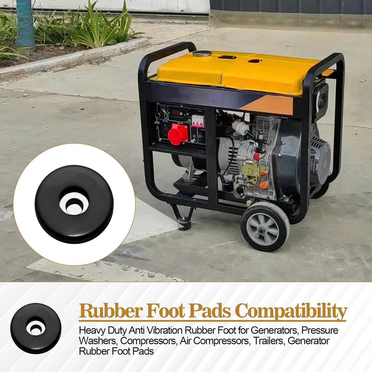 Heavy Duty Anti-Vibration Rubber Feet 0.75 x 1.5 Inches Fits Air Compressors, Generators, Pressure Washers for Coleman Powermate, Sanborn and More, 4-Pack