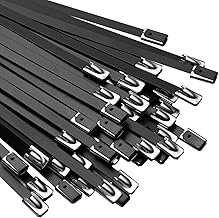 OFFO Edelstahl Kabelbinder, 30 Stk., Metall Rostfrei 300mm x 4,6 mm, Schwarz UV Beständig, Stahl Kabelbinder für Kabelmanagement