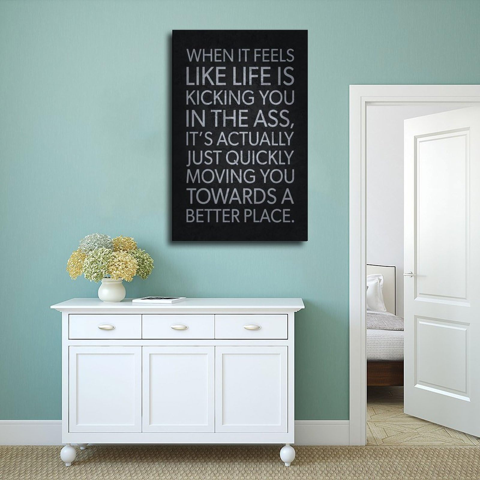 Póster motivacional de levantamiento de pesas con texto en inglés "When Life Is Kicking You" para decoración en casa, gimnasio y sala de entrenamiento, 50 x 75 cm