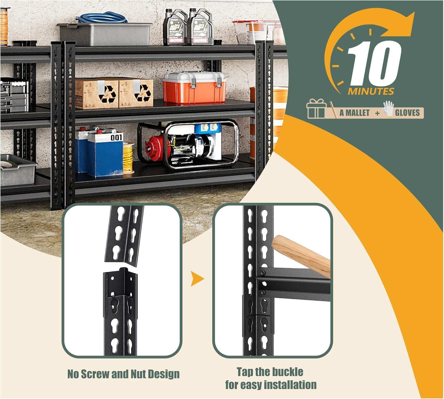 3-Tier Garage Shelving Heavy Duty，36" Metal Shelving Unit for Garage, 1320 lbs Load Capacity Utility Rack Shelves＆ Storage Shelves, 40”W x 18”D x 36”H(Black)
