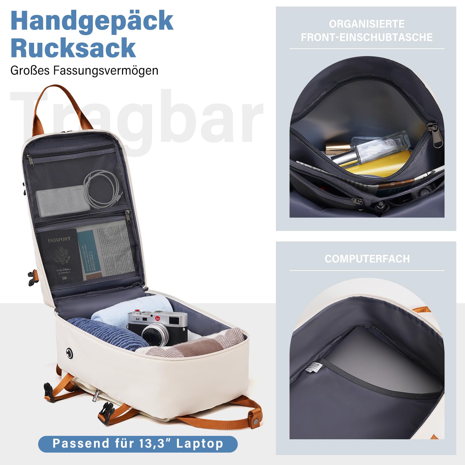 COOLIFE Ryanair Valigia Bagaglio a mano,Set di Valigie,Trolley,Valigia da cabina 55×35×20 e zaino da imbarco 20L(40×25×20cm) Chiusura a combinazione laterale con TSA (Blu Marrone, 55×35×20 -Set 2pzs)