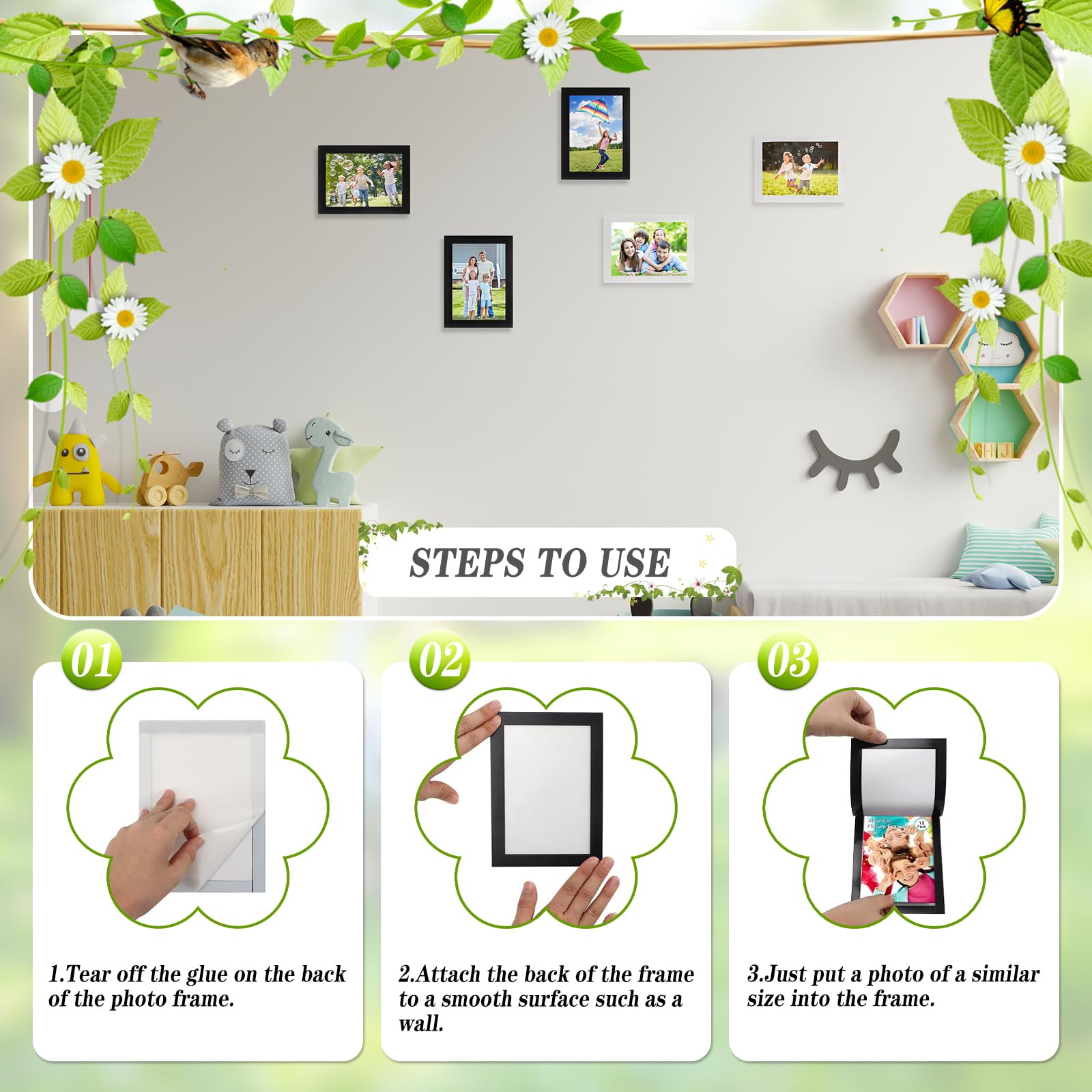 Lot De 10 Cadres Photo Magnétiques Pour Frigo - Format A6 10x15cm, Noir/Blanc