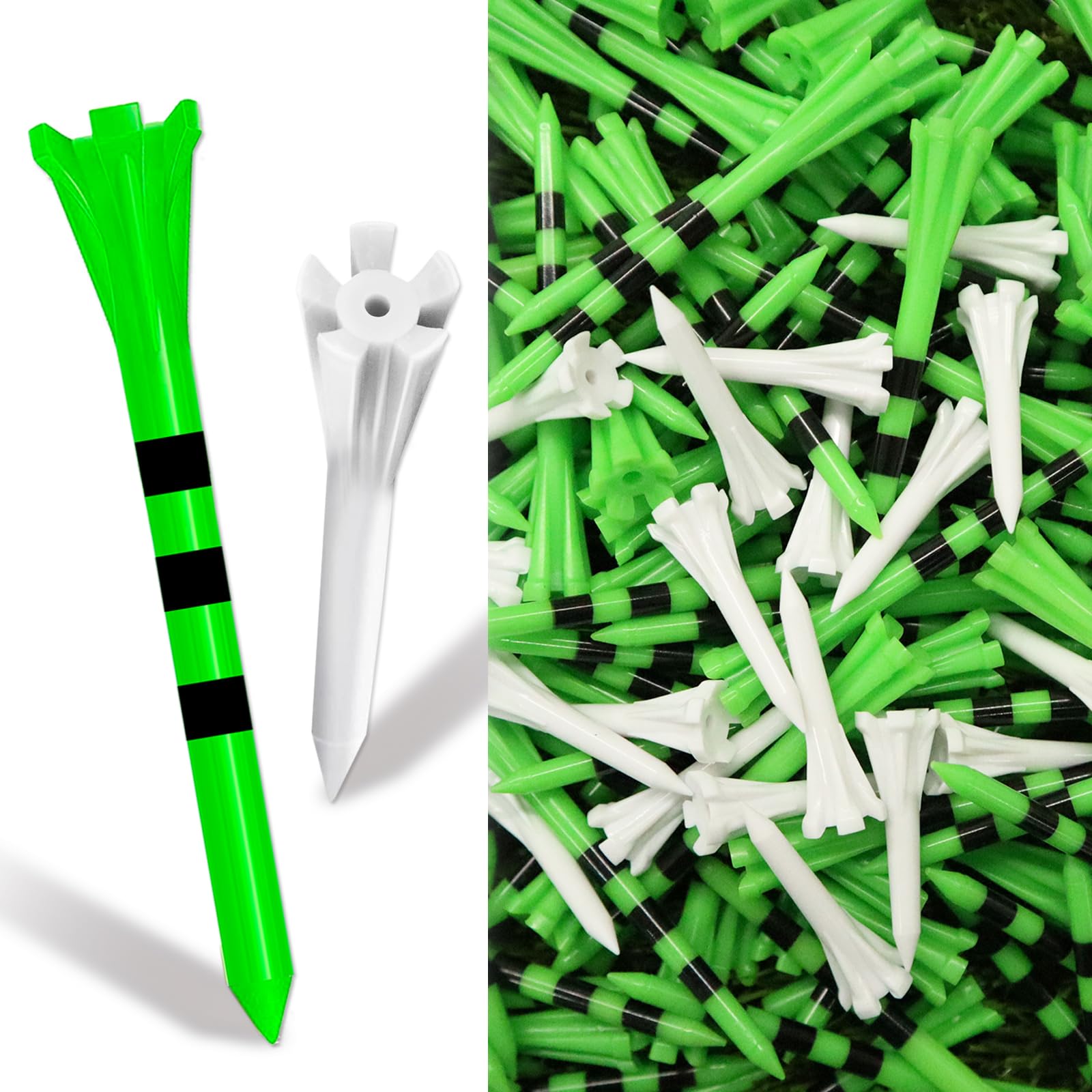 FINGER TEN Golf Tees Plastic 3 1/4 2 3/4 1 1/2 Inch Unbreakable 80 Driver Tees with 20 Iron Tees Mixed Pack, Durable Long Short Golf Tee for Iron Shots Reduce Friction (3 1/4 and 1 1/2 Green)