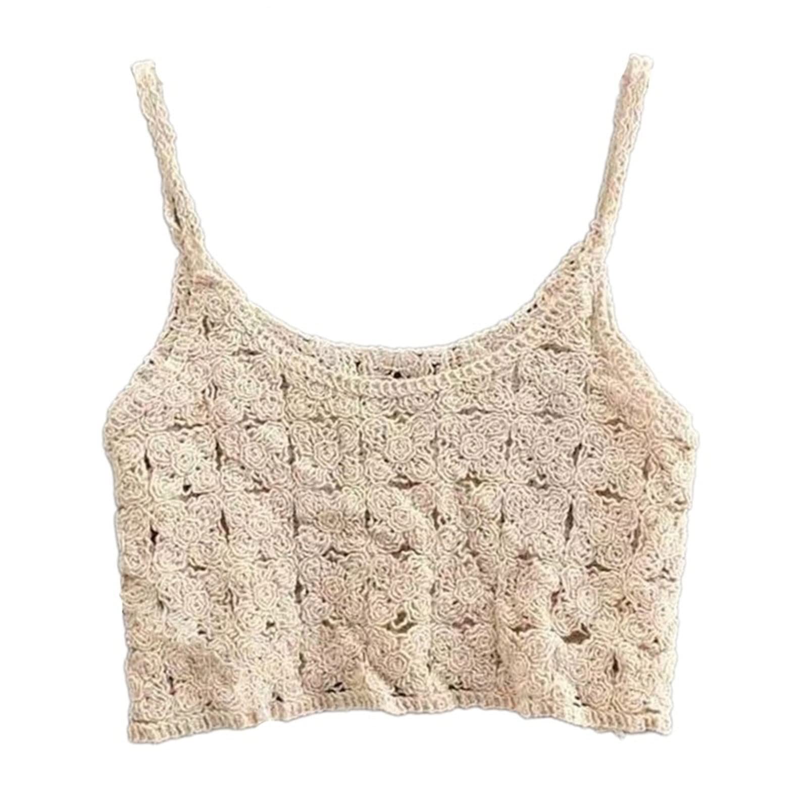 TUYYATUYYA Tank top Women Women's Vintage Crochet Sleeveless Camisole Vintage Cutout Knit Floral Top Beach Mini Tank Top (Color : Beige, Size : M)