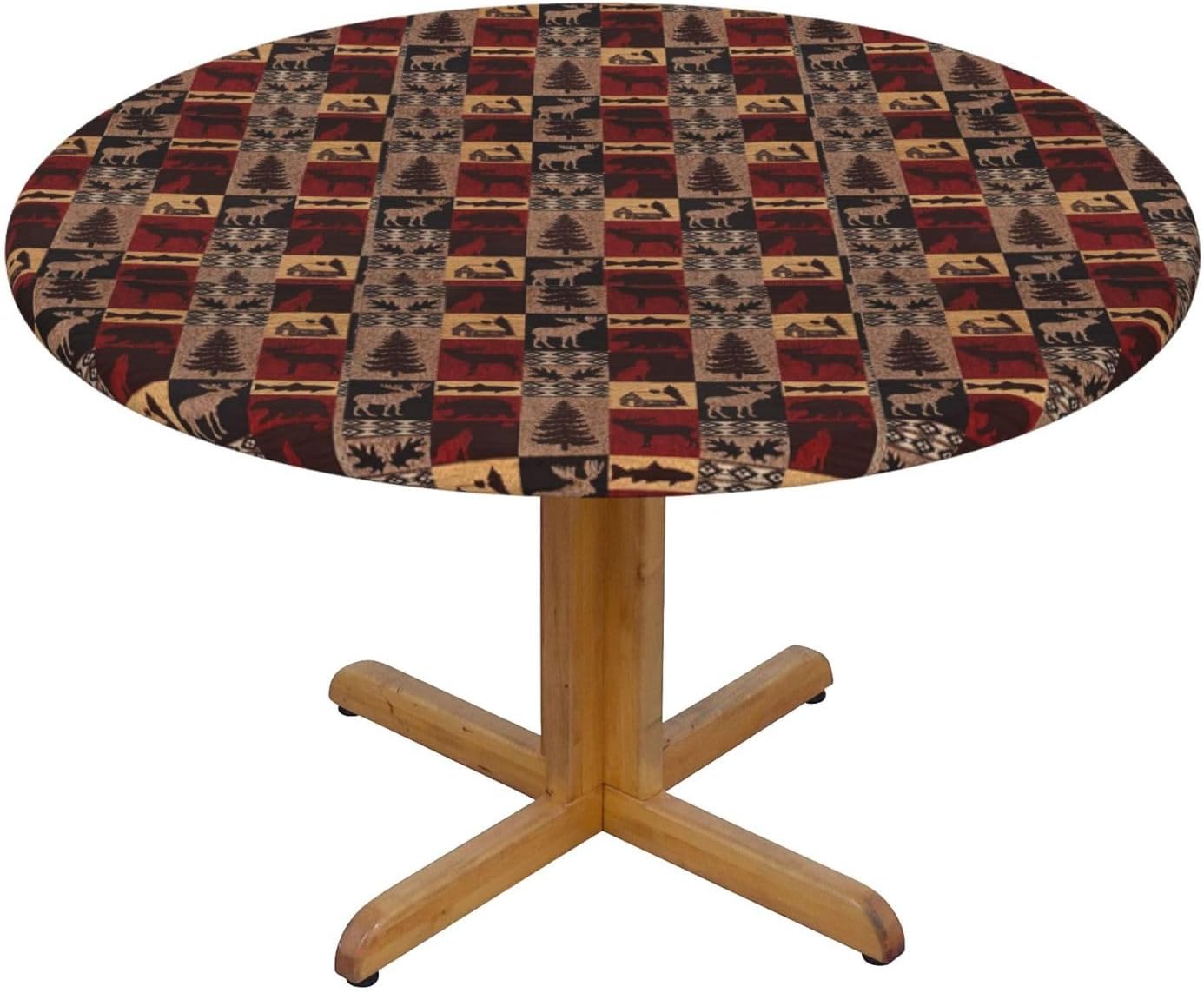 Lodge Bear Deer Fish Print Outdoor Patio Kitchen Decor Supplies Wipeable Round Table Cloth for Indoor Outdoor
