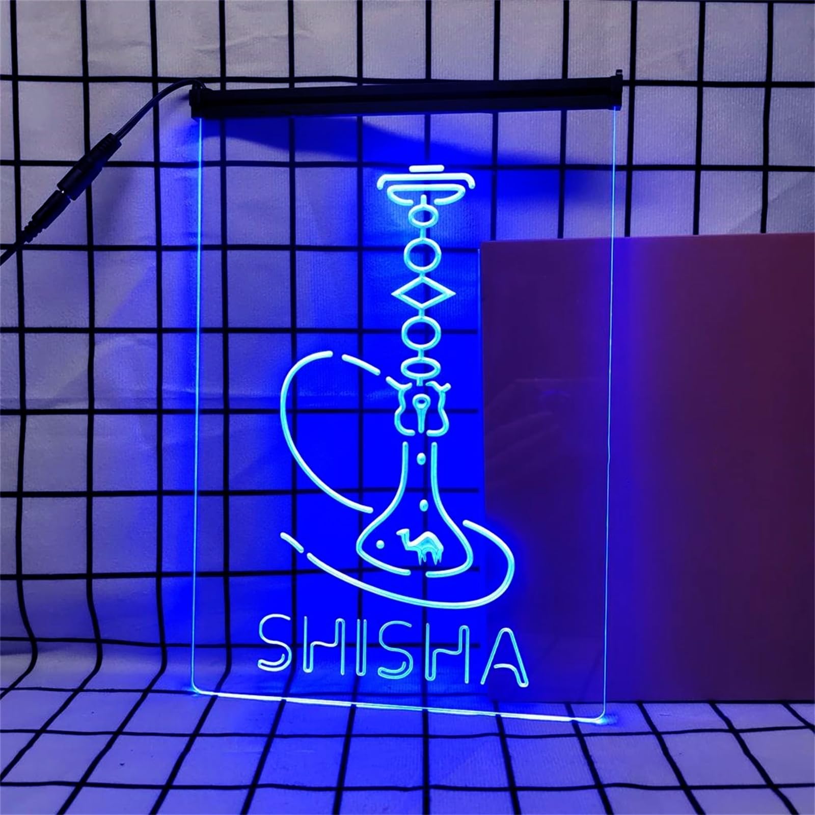 REWIS Shisha LED Neon Signs, USB Powerd Dimming Neon Lights, for Hookah Bar Wall Hanging Luminous Decor,Blue,20x30cm