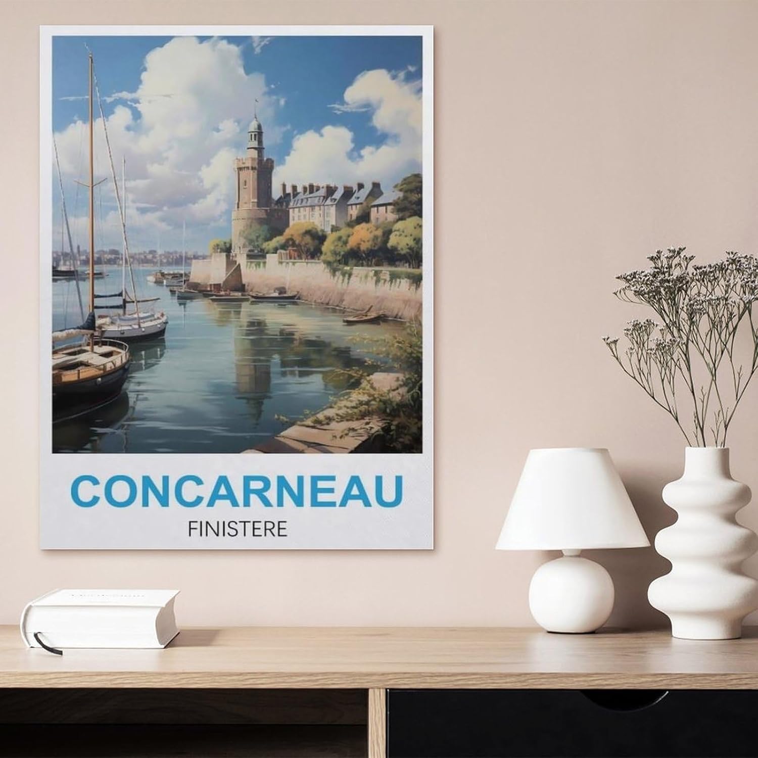 Paint by Numbers for Adults Kids Beginner，Concarneau Finistere Vintage Travel Poster，DIY Acrylic Painting by Numbers Kits with Brushes Acrylic Pigment Home Decoration Brithday Gifts(30x40cm）-BT9