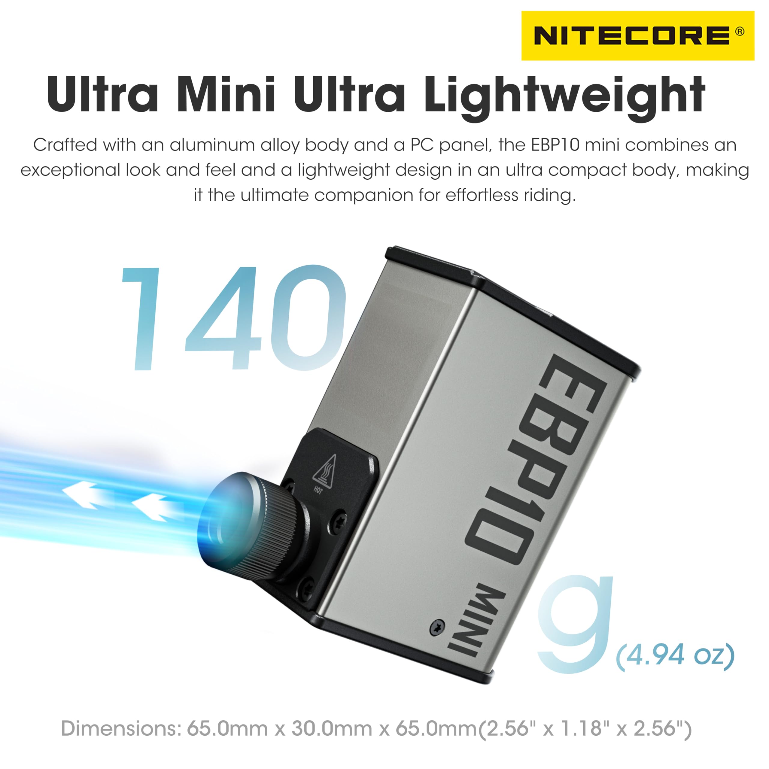 NITECORE EBP10 Mini Pompe électrique Portable pour vélo Gonfleur de Pneu Compresseur d'air Max 120 PSI avec jauge avec Valve Presta et Schrader, Gris