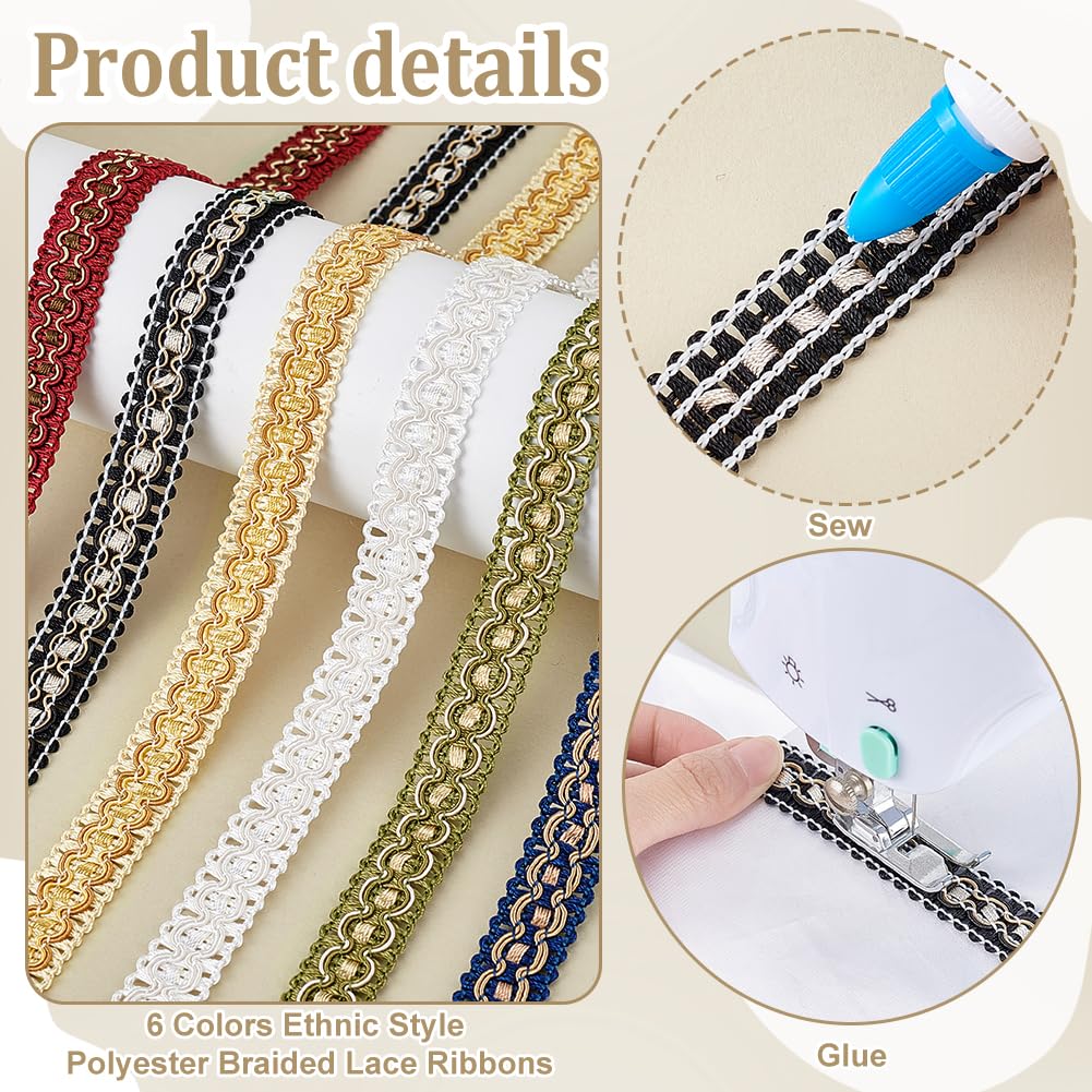 PH PandaHall 12 Iarde 6 Colori Gimp Braid Trim, 19mm Rifinitura in Tessuto per Tappezzeria per Costumi Fai Da Te Artigianato Cucito Tende Paralume per Lampada Da Casa