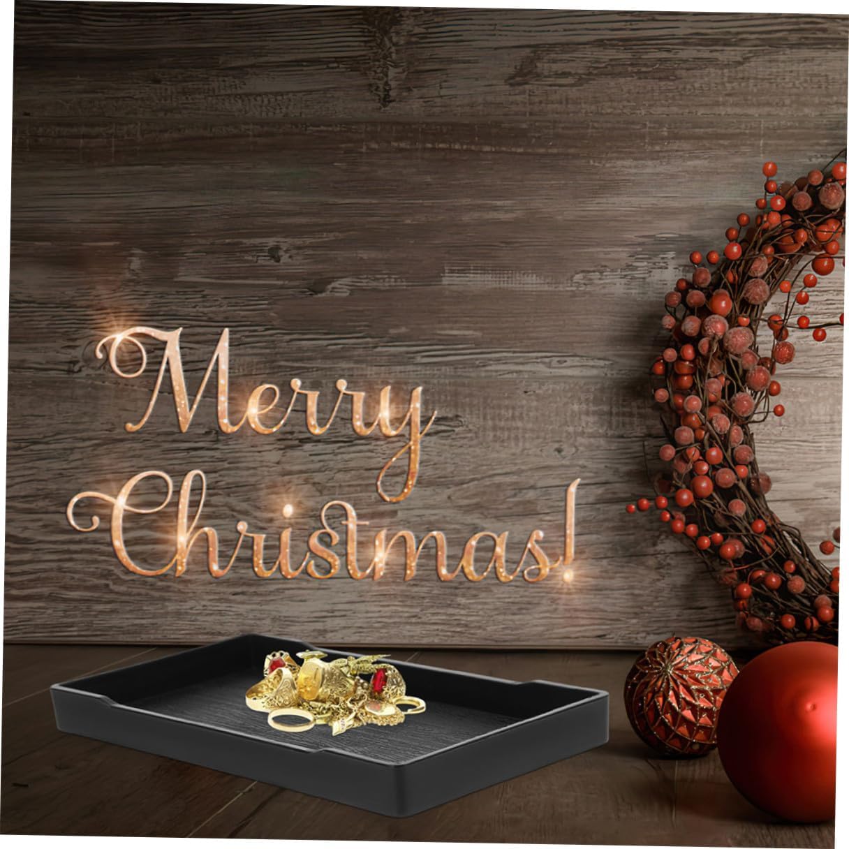 PRETYZOOM 3pcs Thickened Black Wood Grain Vanity Tray Bathroom Counter Storage Organizer Sturdy Rectangular Soap and Makeup Holder for Household Sink and Kitchen Use