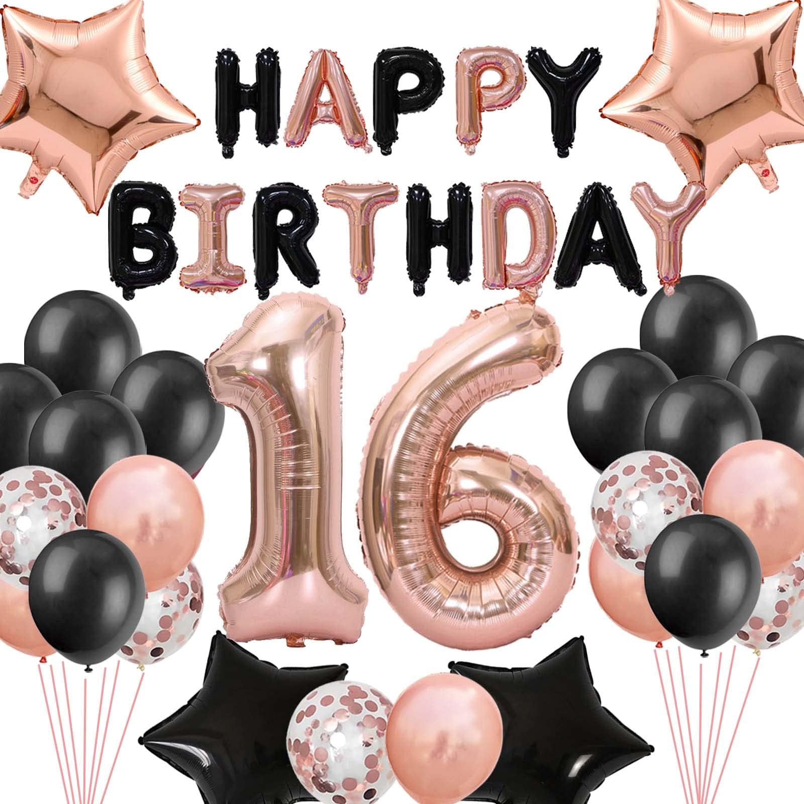 Sweet 16 Decorations for Girls - Black Rose Gold Banner, Star Foil Balloons, ...