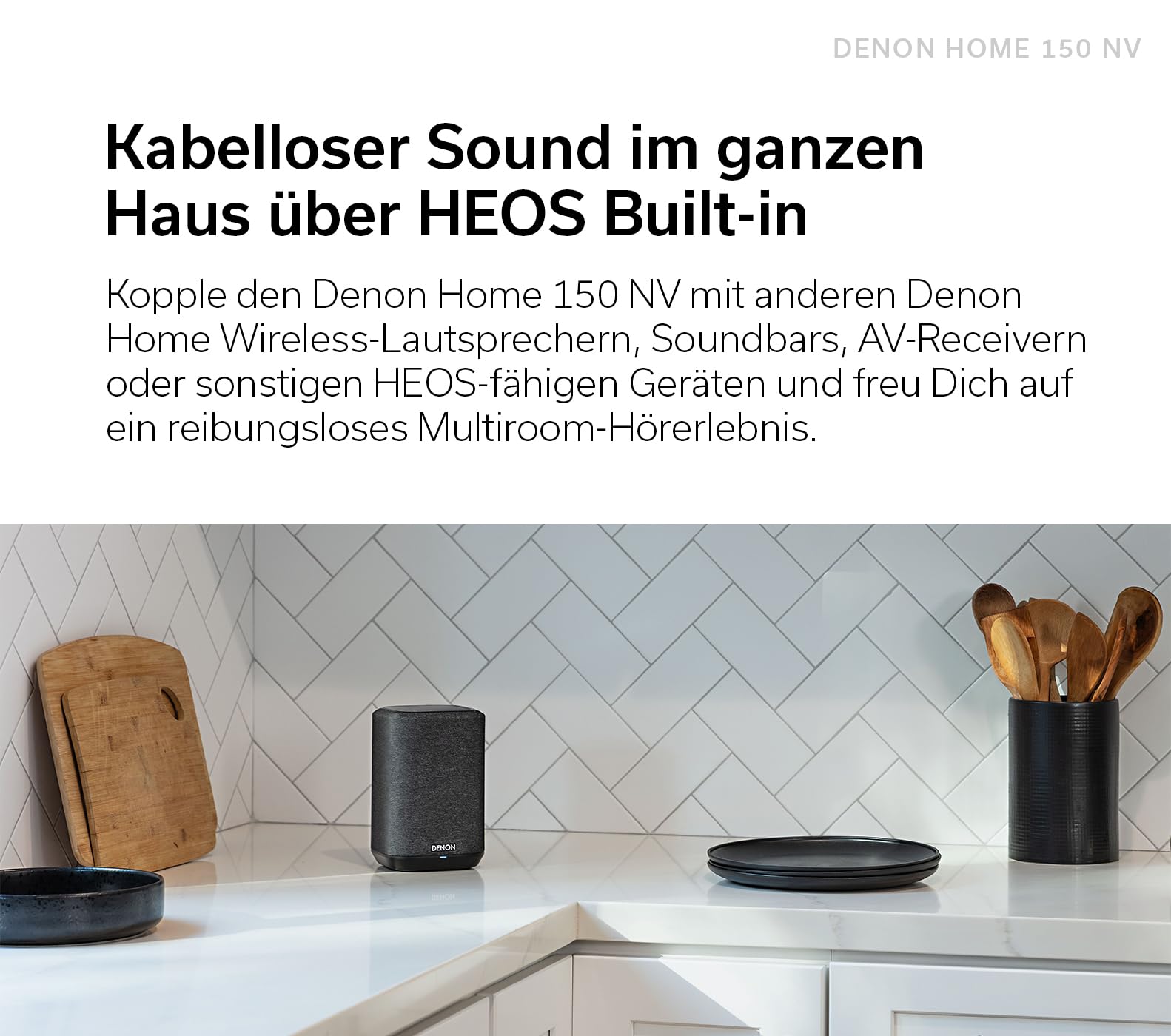 Denon Home 150 NV kabelloser Lautsprecher mit integrierter HEOS Multiroom-Technologie, Bluetooth, Apple AirPlay 2, Schwarz