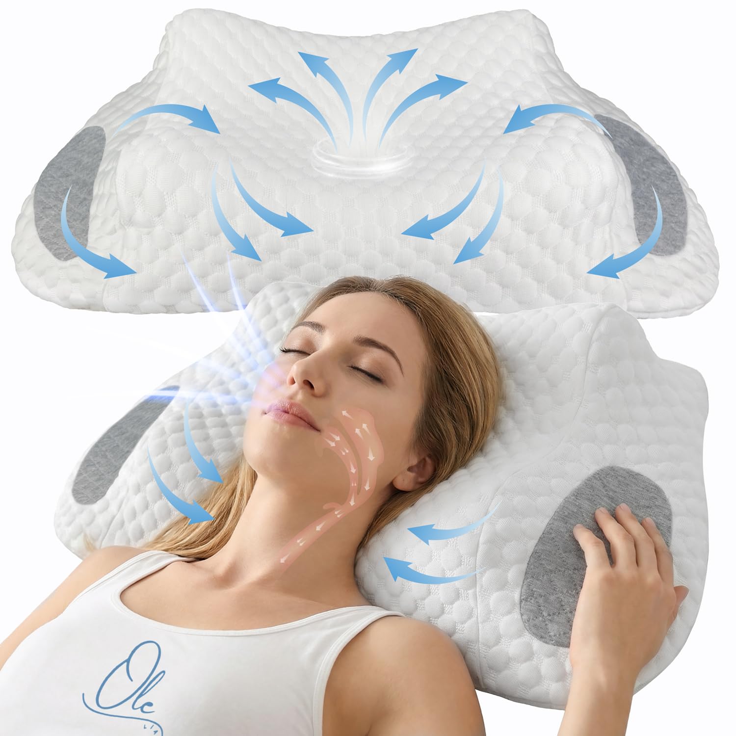 Memory Foam Pillow Cooling Cervical Neck Pillow for Side Back Stomach Sleepers Orthopedic Contour Spinal Alignment Pain Relief