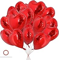 TONIFUL 30 Pack 18 Inch Red Heart Foil Mylar Balloons - Valentine's Day, Wedding, Anniversary Party Decorations