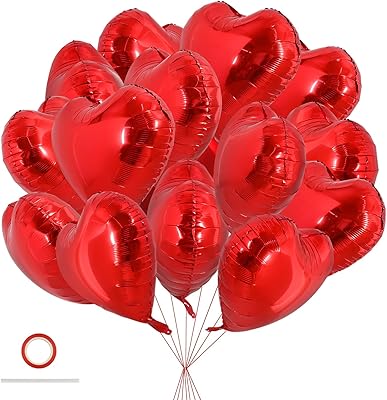 30 Globos en Forma de Corazón - Rojo, 18 pulgadas para el Día de San Valentín, Aniversarios y Fiestas de Cumpleaños