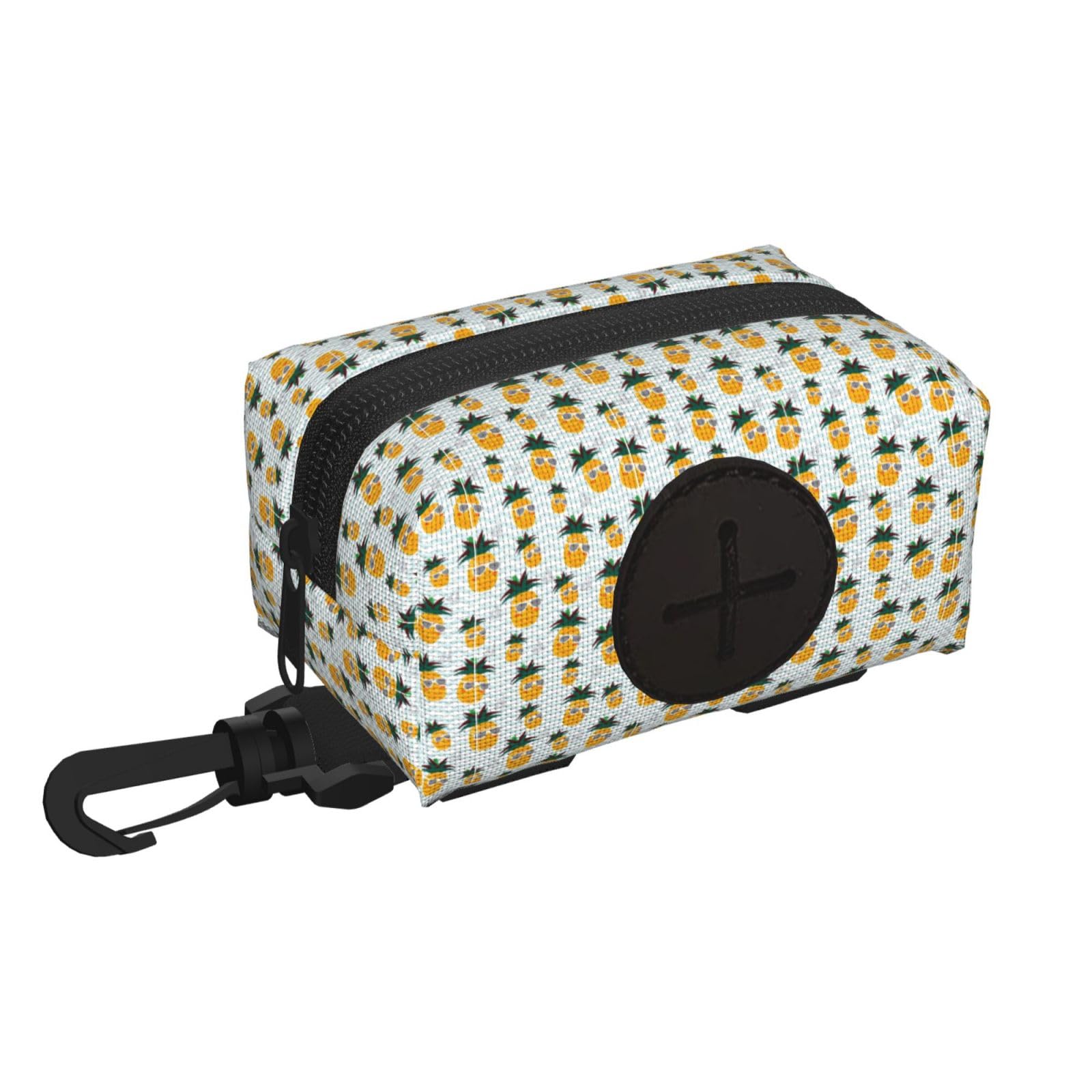 Pphgut Black Cute Pineapple Print Waterproof Pet Waste Treat Bag Outdoor Walking Hiking Pouch Camping Accessory