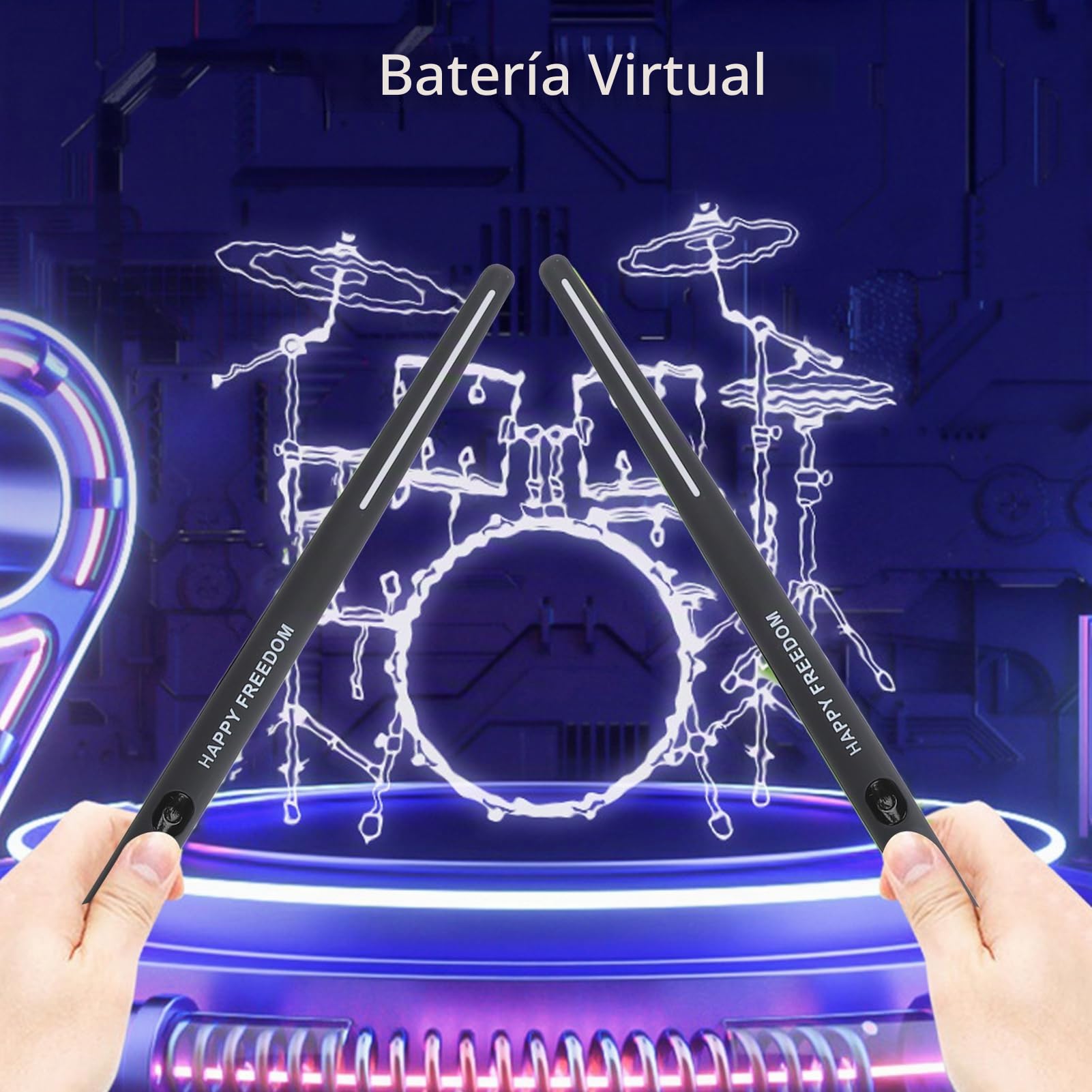 Pocket Drum 2 Plus Batería, Sensor de Movimiento, Tecnología de Realidad Portátil, Baquetas de Aire con Baquetas, Pedales, Función USB Midi, 8 Sonidos, Batería