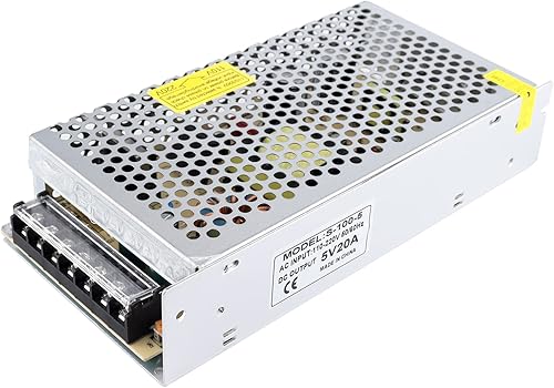 Fuente de alimentación conmutada universal - AC100-240V a DC5V20A, 100W ideal para sistemas de cámara CCTV, radio, tira LED, luces de píxel, incluye