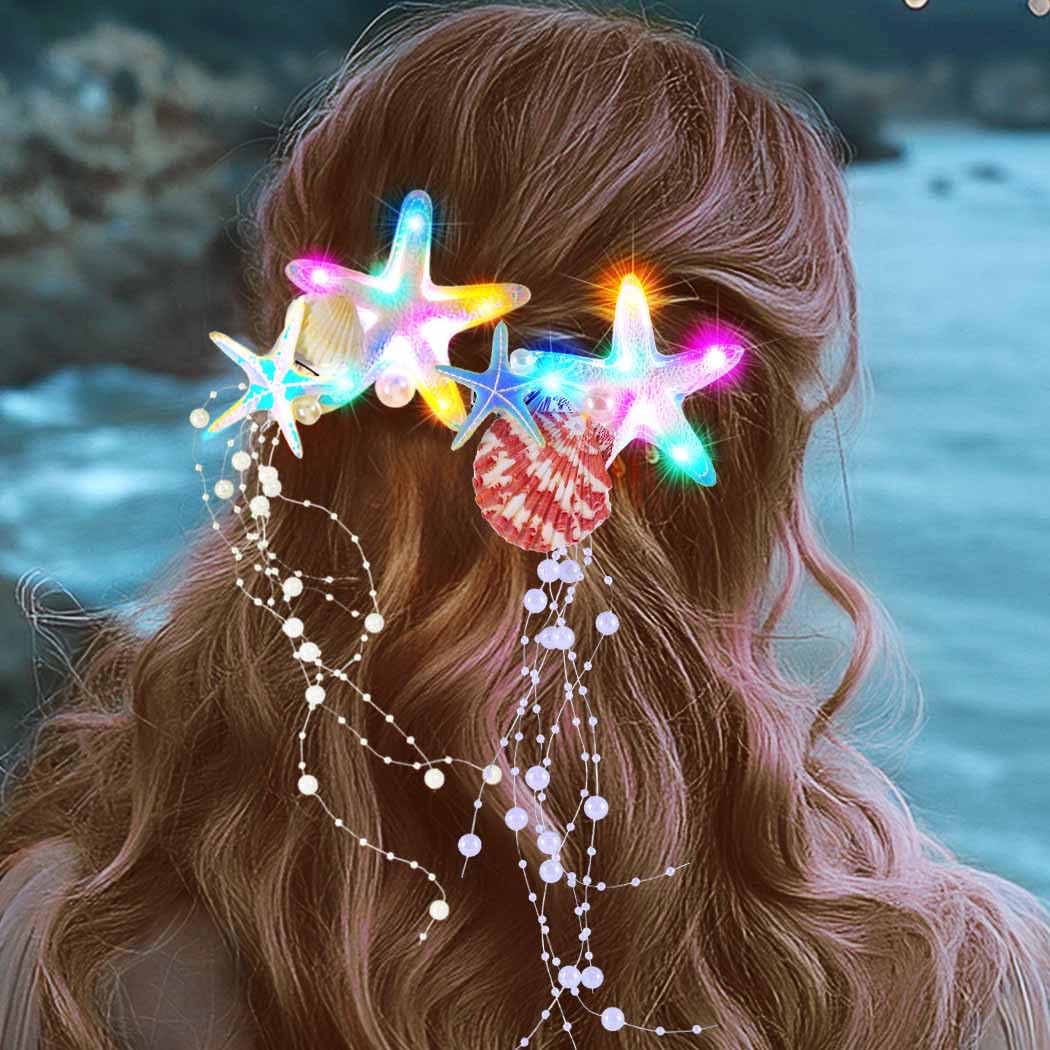 Light Up Mermaid Headpiece Led Starfish Hair Accessory for Women and Girls Amazon.com: CAKURE Light Up Mermaid Headband LED Starfish  main image 3