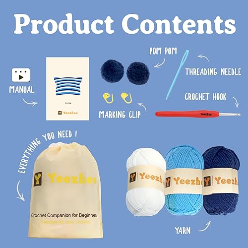 Vista 14 de Yeezhee Kit de ganchillo para principiantes, kit de inicio de sombrero de ganchillo con tutoriales en video paso a paso, kit de tejido de gorro