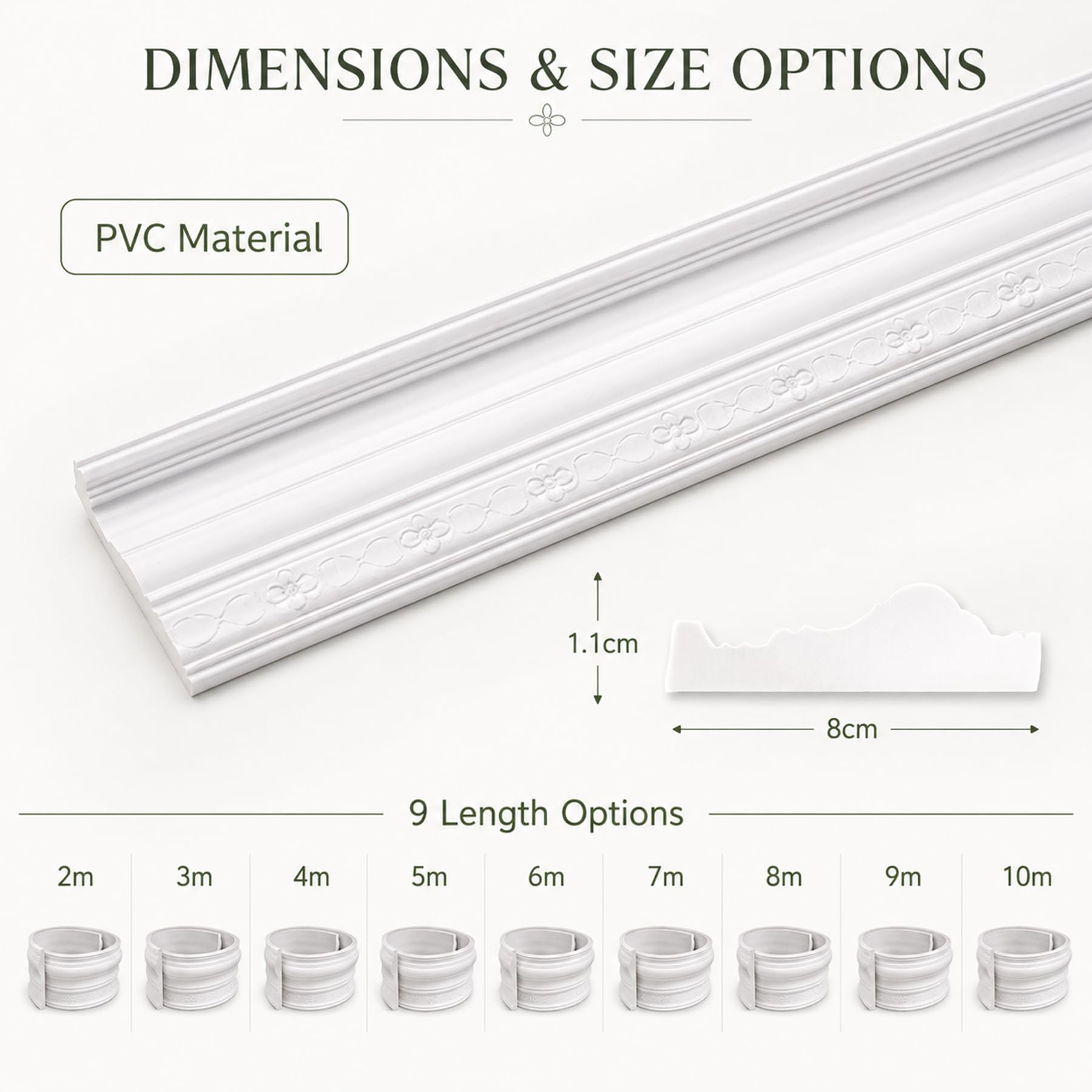Modanatura per Pareti in PVC Flessibile E Impermeabile per Decorazione Interni Profilo Decorativo Verniciabile per Soffitto Porte E Cornici W 8cm, L 9m