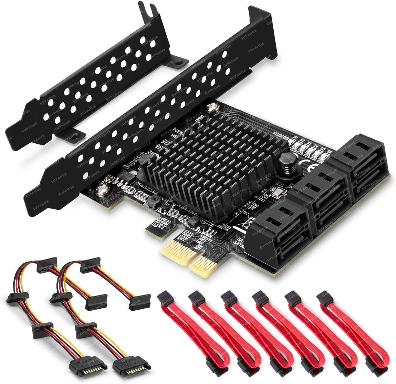 6 Ports PCIe SATA Card, PCIe x1 Non Raid Controller Card for SATA III 6G Hard Drives, Includes 6 SATA Cables and 2 SATA Power Splitter Cables, Boot as System Disk