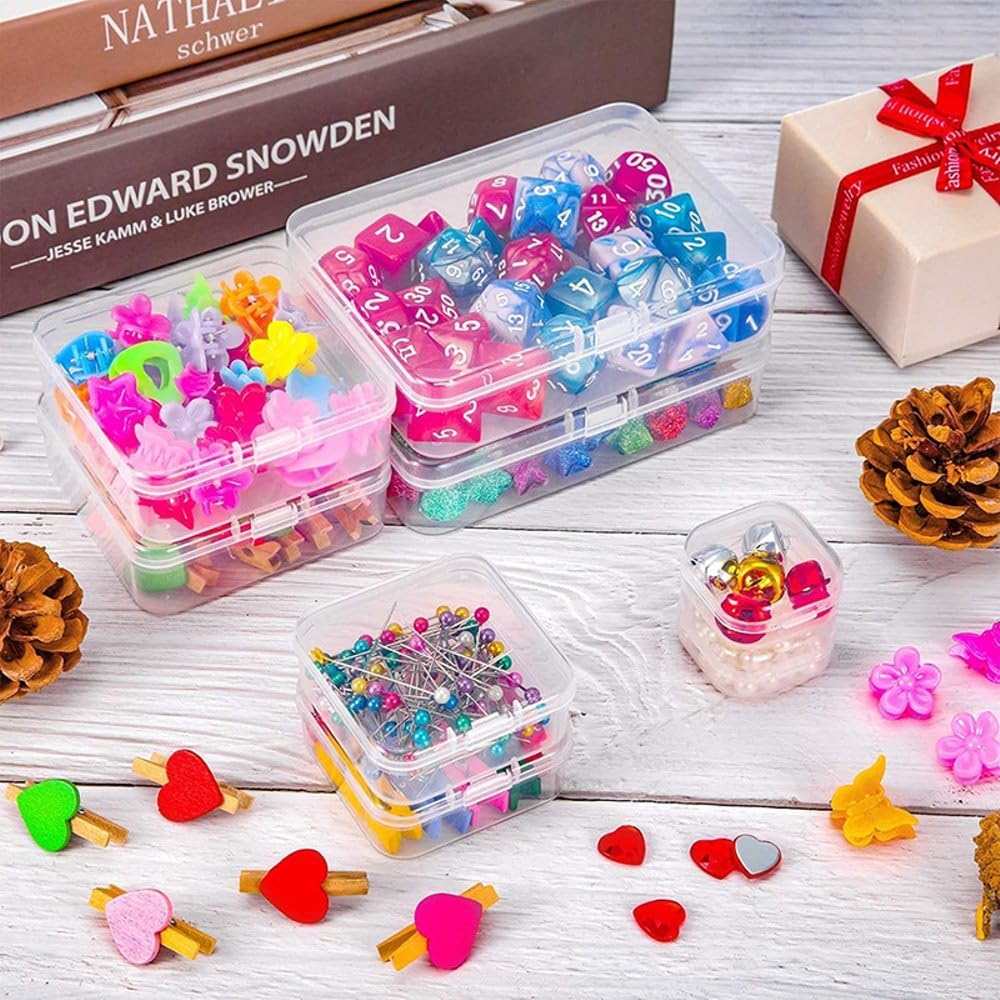 4 Pieces Mini Plastic Storage Containers Box with Lid,Clear Rectangle Box for Collecting Small Items, Beads, Game Pieces, Cards, Crafts Accessories(4.45 x 3.3 x 1.18 Inch)