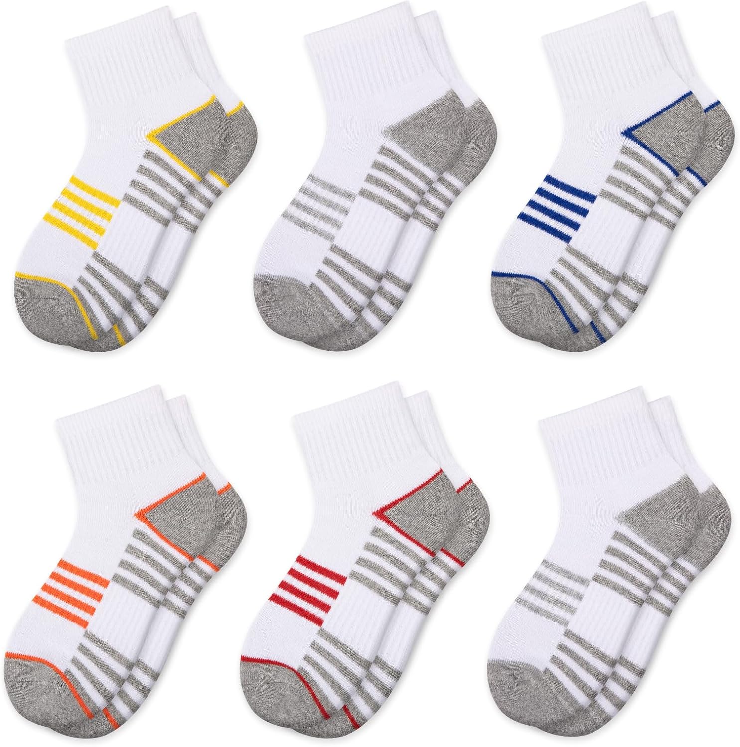 Comfoex Boys Athletic Quarter Socks - Ankle Sports Socks With Cushioned Sole - 6 Pairs, Sizes 4-6, 6-8, 8-10 Years Old