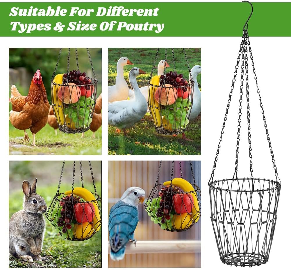 Hanging Chicken Feeder Basket, 9.2 inch Foldable Metal Poultry Treat Holder image 4