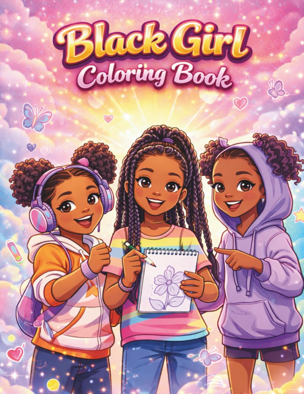 Black Girl Coloring Book: 50 Relaxing African American Illustrations for kids and teens