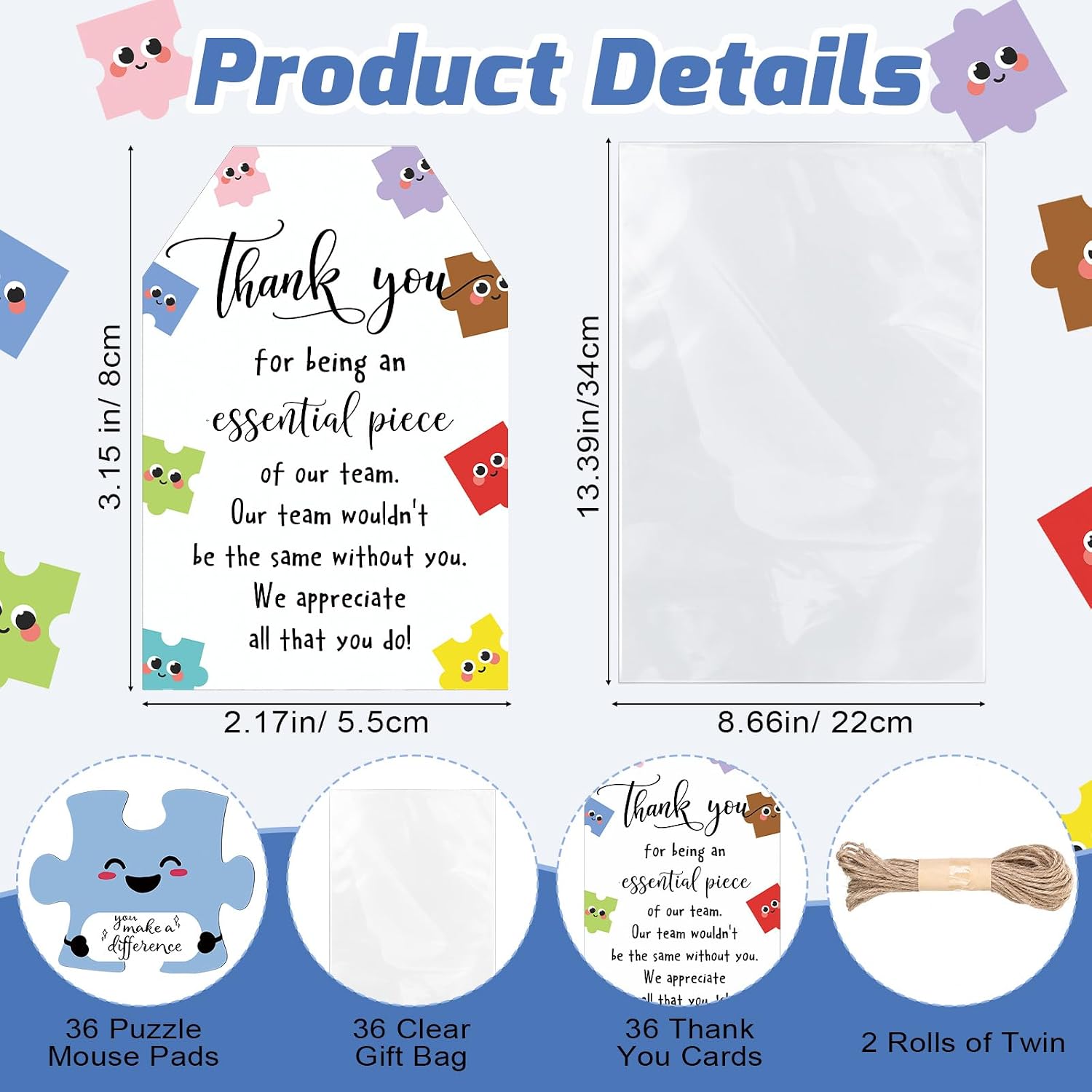 Jetec 18 Sets Employee Appreciation Gifts Bulk Motivational Team Mouse Pads Puzzle Pieces Gift with Thank You Cards for Back to School Teacher Nurse Office Coworker Volunteer (You Make A Difference) image 3