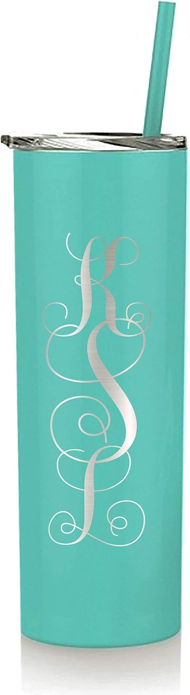 Personalized Monogram Skinny Tumbler Water Bottle, 20 oz, Engraved, Stainless Steel Double, BPA Free