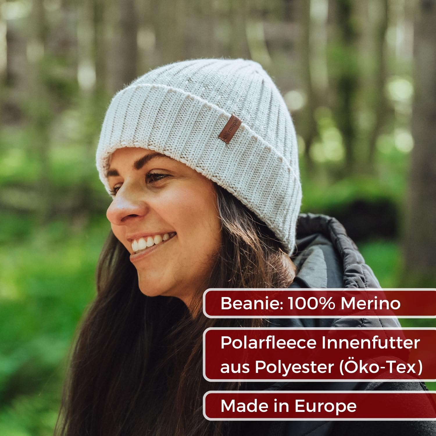 Thermopad Merino-Beanie - czarna I czapka z dzianiny dla kobiet i mężczyzn I czapka wełniana z kopertą I czapka zimowa z wełny merynosowej z ciepłą podszewką polarową, czarny, jeden rozmiar