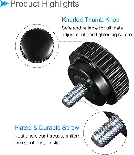 Miniatura 4 de CoCud Perillas de sujeción moleteadas, rosca macho M8 x 0.591 in, cabeza de 1.260 in, pomos de plástico termoestable para tornillo de pulgar negro